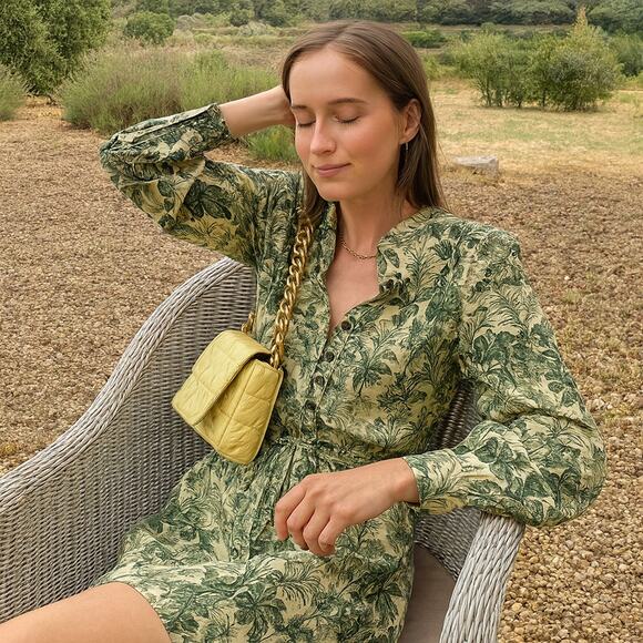 🌿 ZARA Green Printed Shirt Dress NWT | Belted Long Sleeve Collared M - Picture 4 of 16